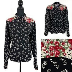 Vintage Villaneal Shirt Blouse Western Contrasting Florals Long Sleeve XL